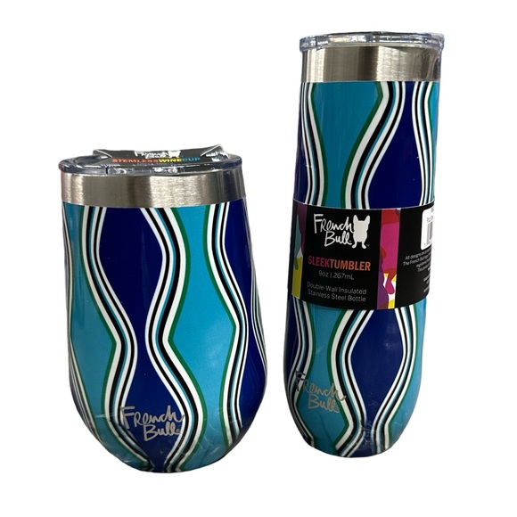 Other - R19. SET of 2 - 9oz + 12oz French Bulldog Insulated Stainless Steel Tumblers NEW
